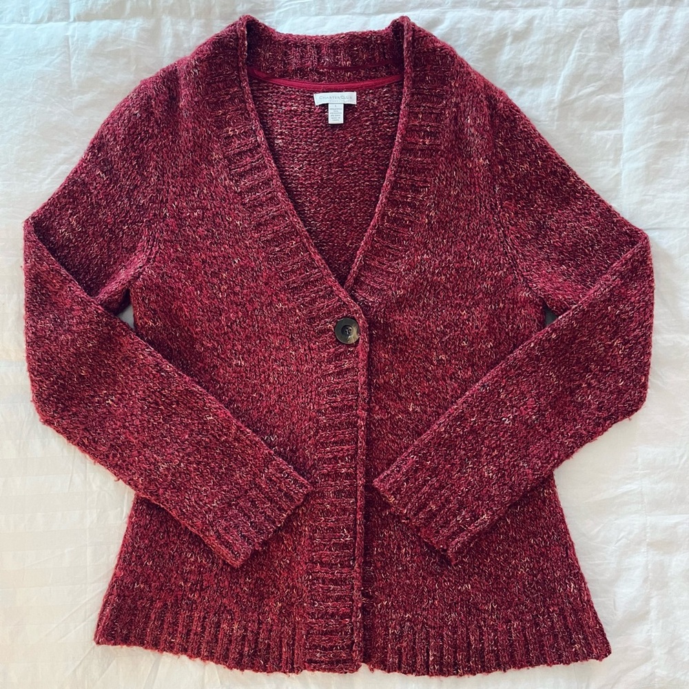 Charter Club Maroon One Button Cardigan